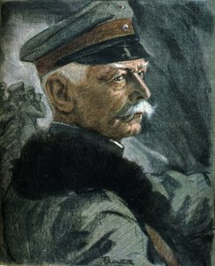 Primeira Guerra Mundial: Retrato do soldado alemão Erich von Falkenhayn (1861-1922). Ilustração de Karl Bauer (1868-1942)