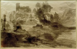 城（または教会）のある風景 作： Carl Blechen