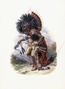 1840年の犬のダンスの衣装を着たモエニタリの戦士、ペフリスカルパ