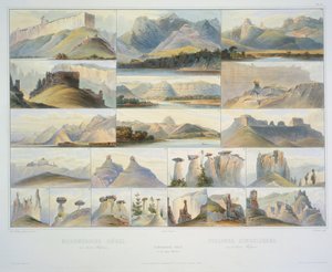 F.サラテによって彫刻されたアッパーミズーリの注目すべき丘は、1839年に出版されています（アクアチント） 作： Karl Bodmer