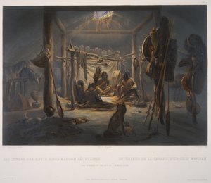 マンダンチーフの小屋の内部 作： Karl Bodmer