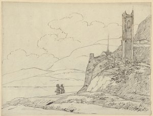 塔の廃墟と人物のいる山岳風景 作： カール・フリードリッヒ・シンケル