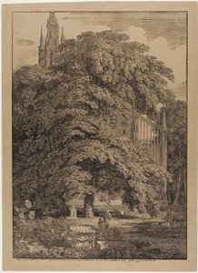 墓のある樫の木立の背後にあるゴシック様式の教会 作： Karl Friedrich Schinkel