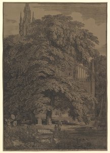 木に隠れたゴシック様式の教会（1810年 作： Karl Friedrich Schinkel