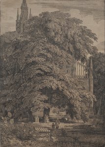 オークスに囲まれたゴシック様式の教会 作： Karl Friedrich Schinkel