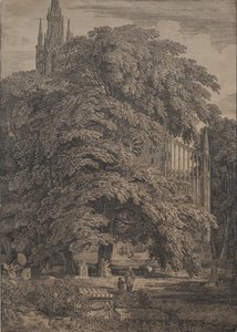 オークスに囲まれたゴシック様式の教会、1810 年。 作： Karl Friedrich Schinkel