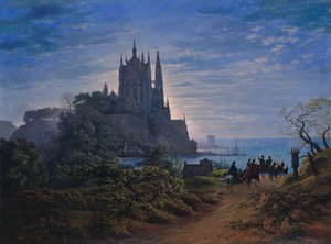 海辺の岩の上に建つゴシック様式の教会 作： Karl Friedrich Schinkel