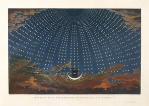 ヴォルフガング・アマデウス・モーツァルトによるオペラ「魔笛」の舞台デザイン、1847-1849年。 作： Karl Friedrich Schinkel