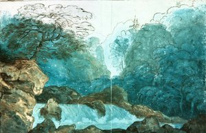 森の中の滝、ウンディーネの制作のためのデザインを設定（紙にトイレ） 作： Karl Friedrich Schinkel