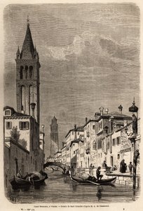 カール・ジラルデ（1813-1871）が描いたレゾニコ運河、1850年頃、アダルベール・ド・ボーモンのヴェネツィア旅行を説明するために描かれたもの。エドゥアール・シャルトン編『Le tour du monde』に掲載された図版 作： Karl Girardet