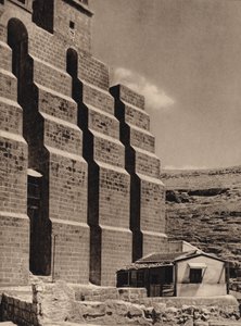 Mar Saba、修道院教会のバットレス (白黒写真)