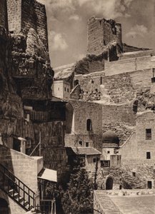 マール サバ、エウドキシアの塔と修道院 (白黒写真) 作： Karl Grober