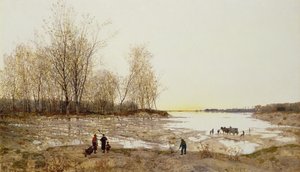 氾濫した樹木が茂った風景、c.1875-80（キャンバスに油彩） 作： Karl Heffner