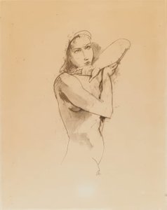 左腕を上げた女性のヌード