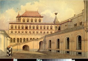 モスクワ クレムリンのテレム宮殿 - モスクワ クレムリンのテレム宮殿 - カール イワノビッチ ラブス (1800-1857) 作、紙に水彩、1830-1840 年頃 - ロシア美術 作： Karl Ivanovich Rabus