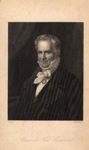 アレキサンダー・フォン・フンボルト（1769-1859）、ヒンチリフの彫刻（リトグラフ）。