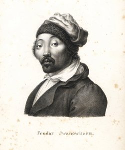 Feodor Jwanowitsch, Kalmyk nomad kidnapped by the Russians who later became a painter and copperplate engraver. Lithograph by Karl Joseph Brodtmann from Heinrich Rudolf Schinz