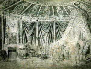 ルエイユ・マルメゾンの皇后ジョゼフィーヌの寝室（紙に鉛筆）