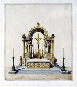 ネオクラシカルな高祭壇のデザイン（紙にペンとインク、水彩画） 作： Karl Ludwig Wilhelm Zanth