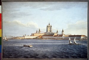 サンクトペテルブルクのスモーリヌイ修道院 (サンクトペテルブルクのスモーリヌイ修道院)。 Karl Petrovich Beggrov (1799-1875) によるデッサン。 紙に水彩