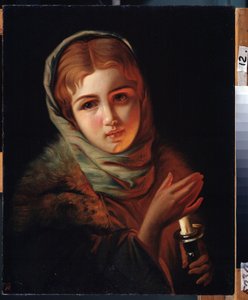 失望した表情の労働者階級の少女。 Pavel Alexandrovich Briullov (Bryullov) (1840-1914) による絵画 国立美術館、イルクーツク 作： Karl Pavlovich Bryullov