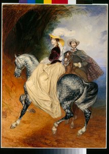 騎手: Eugene Mussard (1814-1896 年頃) と妻の Emilie (1832-1896 年頃) の肖像画 - Karl Pavlovich Briullov (Brioullov) (1799-1852) の作品 作： Karl Pavlovich Bryullov