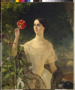 ソフィア ボブリンスカヤ伯爵夫人、旧姓サモイロワ (1797-1866) の肖像画。 Karl Pavlovich Briullov（Bryullov）（1799-1866）による絵画、キャンバスに油彩 作： Karl Pavlovich Bryullov