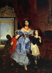 ジュリアサモイロワ伯爵夫人と彼女の継娘アマジリアパチーニと黒人の少年、1832-1834の肖像