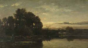 川の風景」1880年頃（パネルに油彩 作： Karl Pierre Daubigny