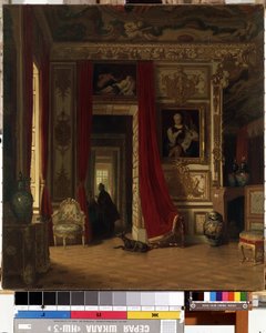 インテリア。 Karl Zimmermann (1796-1820) による絵画。 キャンバスに油彩、83 x 77 cm。 19世紀ドイツの芸術。 State M.K. Ciurlionis Art Museum、カウナス (リトアニア)。 作： Karl Zimmermann