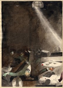 ""Le the de cinq heures a la morgue"" (死体安置所での 5 時のお茶) Gravure de Karlis Padegs (1911-1940) - 1935 Dim 34x24 cm ラトビア共和国国立美術館、リガ レットニエ 作： Karlis Padegs