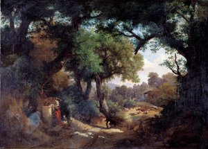 画家アンドレア・デル・カスターニョ（1419-1457）と風景の中の羊飼いの表現（Portrait of the picturester Andrea del Castagno and a shepherd in a landscape） カルロ・マルコ・ジュニア（1822-1891）の絵画 1863 Dim 59x83 cm Genes, Galleria d