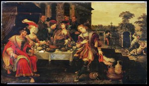 リッチマンのテーブルでのラザロ、1618 作： Kasper or Gaspar van den Hoecke