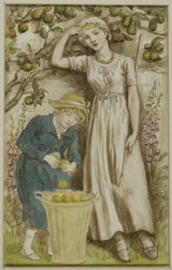 リンゴを摘む少女と少年 作： Kate Greenaway