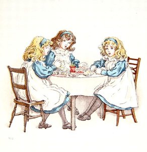 女の子のお茶会（「4月の赤ちゃんの歌の本」からのイラスト 作： Kate Greenaway