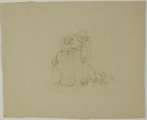 2 人の子供と犬 作： Kate Greenaway