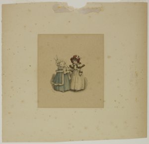 毛皮で飾られたコートを着た二人の少女 作： Kate Greenaway