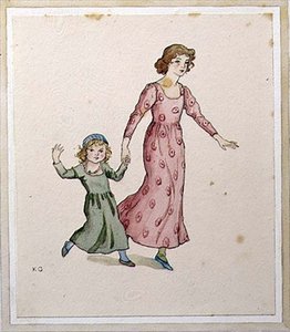 パーティードレスを着た2人の少女（水彩・紙） 作： Kate Greenaway