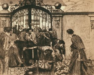 反乱（公園の門による）、1897 作： Käthe Kollwitz