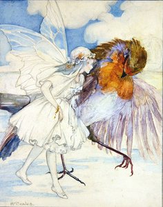 コックロビンと花の妖精」（鉛筆・水彩・紙） 作： Kathleen Wallis Coales