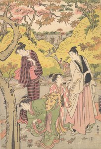ピクニック・パーティーに参加する若い男性、2人の若い女性、1人の少女 1789年頃 作： Katsukawa Shuncho