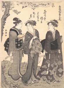 メイドを従えた二人の女性、1780年から1795年。 作： Katsukawa Shuncho