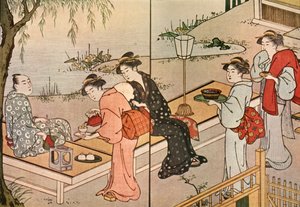 お茶を出す女性、1790年、1924年。 作： Katsukawa Shuncho