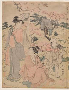 飛鳥山桜を見る女たち 作： Katsukawa Shuncho