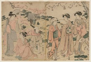 飛鳥山で桜を見る女性たち、1780年代。