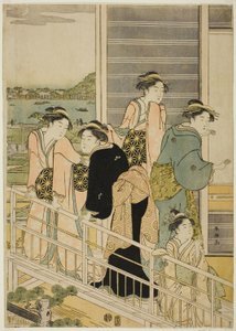 吉原茶屋のバルコニーの女性 作： Katsukawa Shuncho