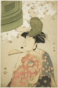 道成寺の乙女』（『娘道成寺』）の白拍子役、中山富三郎。 作： Katsukawa Shun