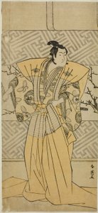1789年正月、市村座で上演された『恋よすが鐘ヶ木曽我』の曽我五郎時宗役、四代目岩井半四郎 作： Katsukawa Shun