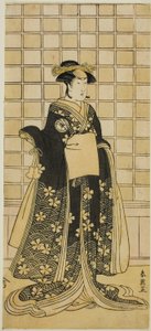 天明8年（1788）11月、市村座で上演された『源氏物語西湖黄金橘』（？ 作： Katsukawa Shun
