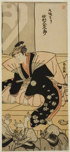 二代目中村粂太郎が大坂から中村座に到着した際の挨拶（1790年11月 作： Katsukawa Shun
